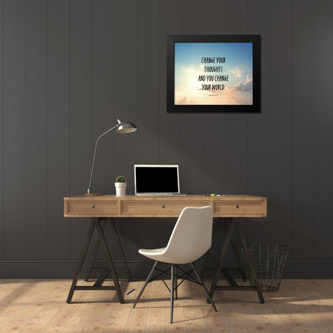 Norman Vincent Peale Quote: Change Your World Black Modern Wood Framed Art Print by ArtsyQuotes