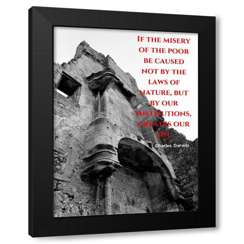 Charles Darwin Quote: Misery of the Poor Black Modern Wood Framed Art Print by ArtsyQuotes