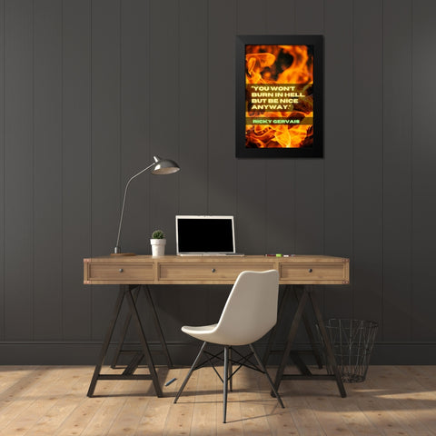 Ricky Gervais Quote: Be Nice Black Modern Wood Framed Art Print by ArtsyQuotes