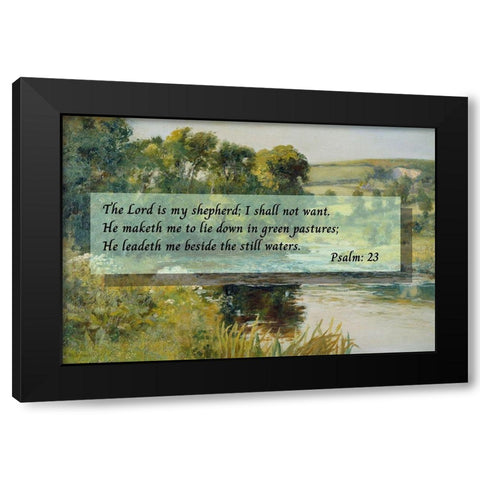 Bible Verse Quote Psalm 23, Edward Mitchell Bannister, Streamside Black Modern Wood Framed Art Print by ArtsyQuotes