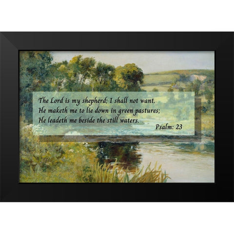 Bible Verse Quote Psalm 23, Edward Mitchell Bannister, Streamside Black Modern Wood Framed Art Print by ArtsyQuotes