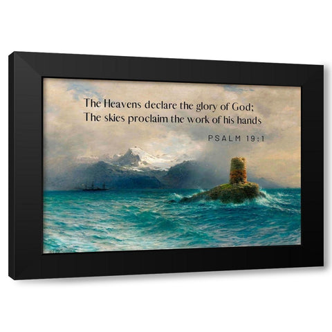 Bible Verse Quote Psalm 19:1, Lev Lagorio, Lofoten Island Black Modern Wood Framed Art Print by ArtsyQuotes