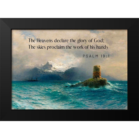 Bible Verse Quote Psalm 19:1, Lev Lagorio, Lofoten Island Black Modern Wood Framed Art Print by ArtsyQuotes