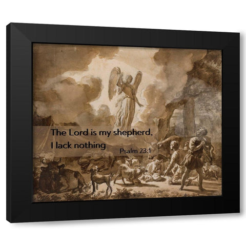 Bible Verse Quote Psalm 23:1, Adriaen van de Velde, The Angel Appearing to the Shepherds Black Modern Wood Framed Art Print with Double Matting by ArtsyQuotes