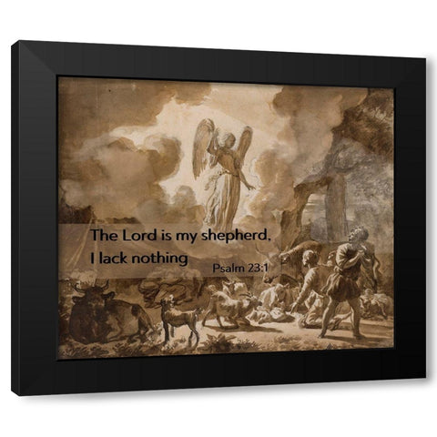 Bible Verse Quote Psalm 23:1, Adriaen van de Velde, The Angel Appearing to the Shepherds Black Modern Wood Framed Art Print by ArtsyQuotes