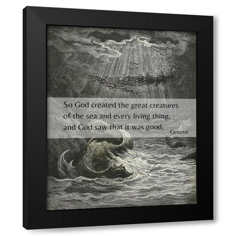 Bible Verse Quote Genesis 1:21, Gustave Dore - Creation of the Fish and Birds Black Modern Wood Framed Art Print with Double Matting by ArtsyQuotes
