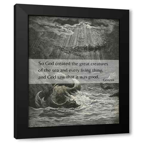 Bible Verse Quote Genesis 1:21, Gustave Dore - Creation of the Fish and Birds Black Modern Wood Framed Art Print by ArtsyQuotes