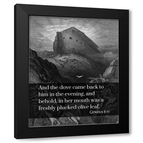 Bible Verse Quote Genesis 8:11, Gustave Dore - The Dove sent forth from the Ark Black Modern Wood Framed Art Print by ArtsyQuotes