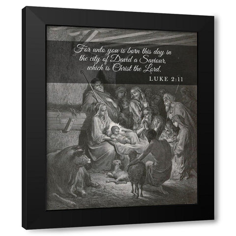 Bible Verse Quote Luke 2:11, Gustave Dore - The Birth of Jesus Black Modern Wood Framed Art Print with Double Matting by ArtsyQuotes