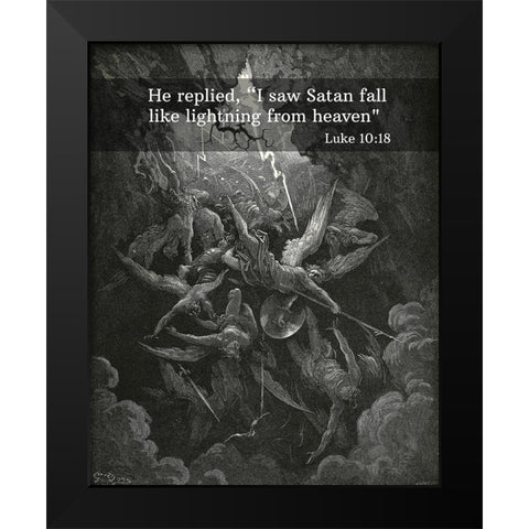 Bible Verse Quote Luke 10:18, Gustave Dore - The Mouth of Hell Black Modern Wood Framed Art Print by ArtsyQuotes