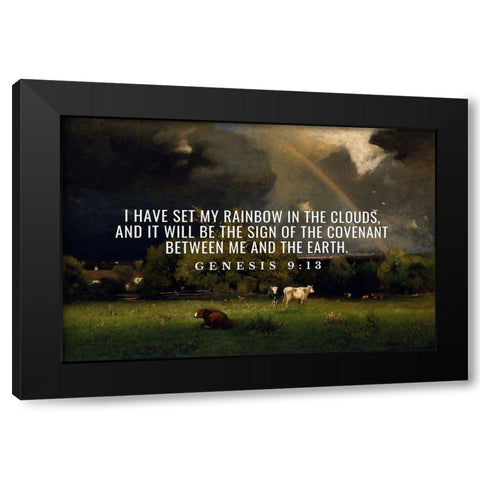 Bible Verse Quote Genesis 9:13, George Inness - The Rainbow Black Modern Wood Framed Art Print by ArtsyQuotes