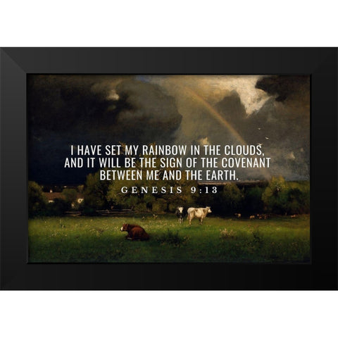 Bible Verse Quote Genesis 9:13, George Inness - The Rainbow Black Modern Wood Framed Art Print by ArtsyQuotes