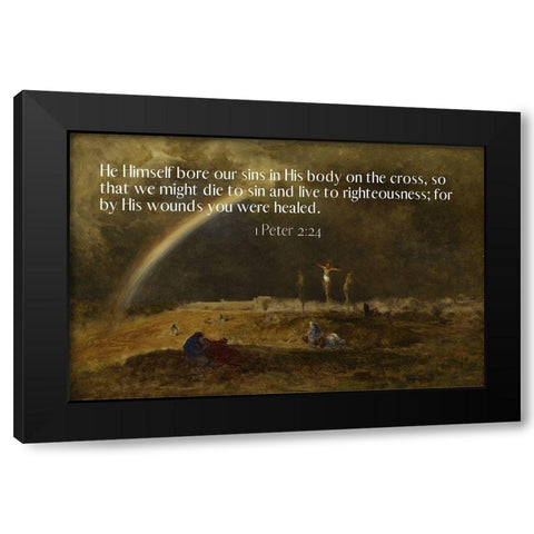 Bible Verse Quote 1 Peter 2:24, George Inness - The Triumph at Calvary Black Modern Wood Framed Art Print with Double Matting by ArtsyQuotes