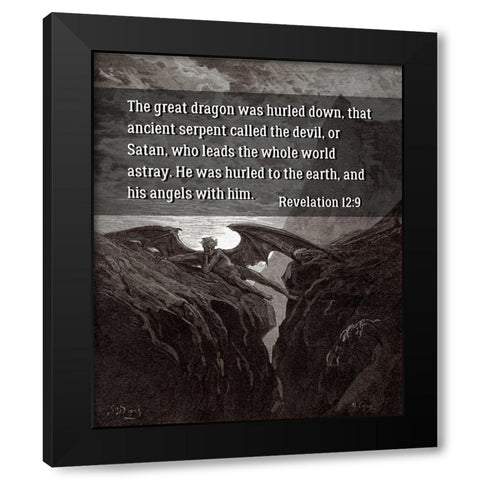 Bible Verse Quote Revelation 12:9, Gustave Dore - Satan Resting on the Mountain Black Modern Wood Framed Art Print with Double Matting by ArtsyQuotes