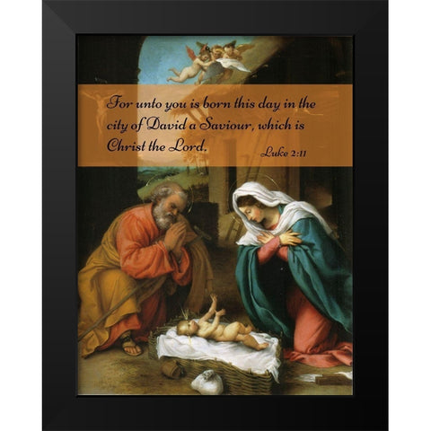 Bible Verse Quote Luke 2:11, Lorenzo Lotto - Nativity of Christ Black Modern Wood Framed Art Print by ArtsyQuotes