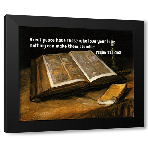 Bible Verse Quote Psalm 119:165, Vincent van Gogh - Still Life with Bible Black Modern Wood Framed Art Print with Double Matting by ArtsyQuotes