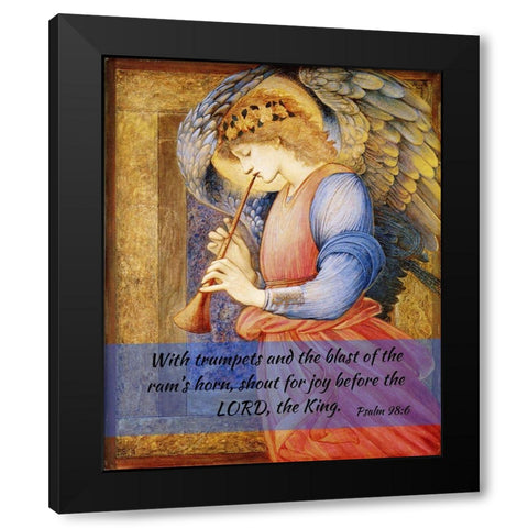 Bible Verse Quote Psalm 98:6, Edward Burne Jones - An Angel Playing a Flageloet 2 Black Modern Wood Framed Art Print by ArtsyQuotes