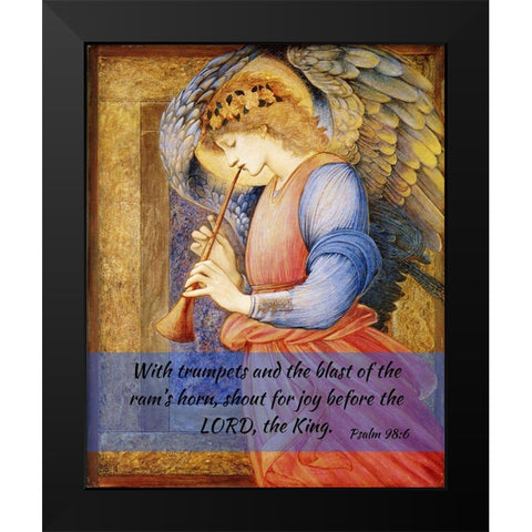 Bible Verse Quote Psalm 98:6, Edward Burne Jones - An Angel Playing a Flageloet 2 Black Modern Wood Framed Art Print by ArtsyQuotes