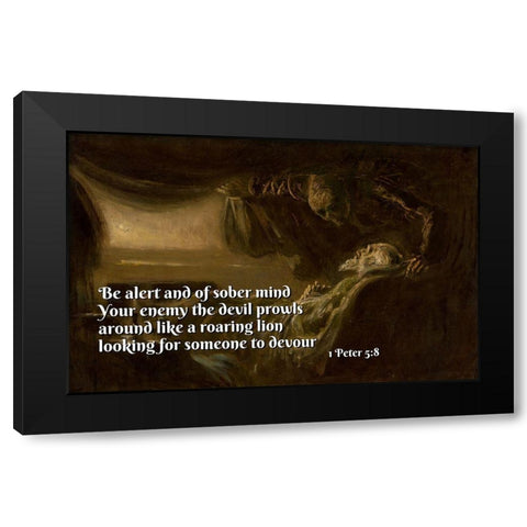 Bible Verse Quote 1 Peter 5:8, Laszlo Mednyanszky - Death of the Painters Father Black Modern Wood Framed Art Print with Double Matting by ArtsyQuotes