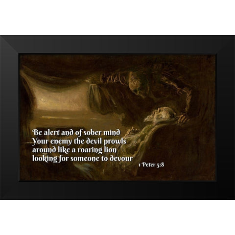 Bible Verse Quote 1 Peter 5:8, Laszlo Mednyanszky - Death of the Painters Father Black Modern Wood Framed Art Print by ArtsyQuotes