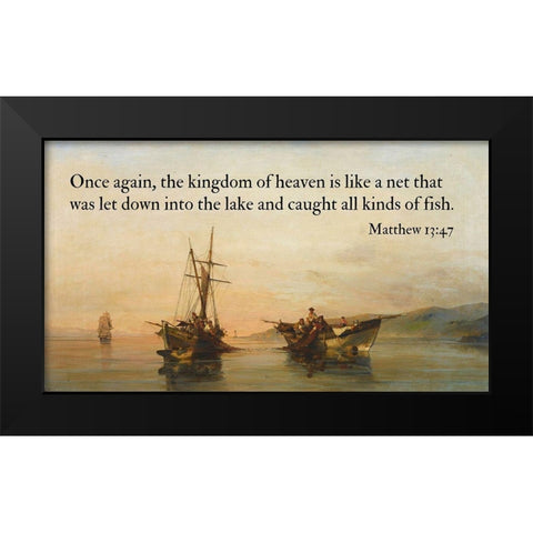 Bible Verse Quote Matthew 13:47, Konstantinos Volanakis - On Calm Waters Black Modern Wood Framed Art Print by ArtsyQuotes