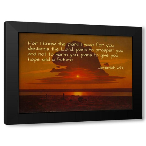 Bible Verse Quote Jeremiah 29:11, Arkhip Kuindzhi - Red Sunset on the Dnieper Black Modern Wood Framed Art Print by ArtsyQuotes