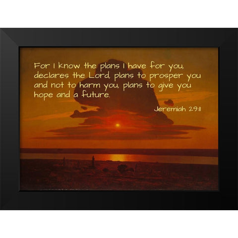 Bible Verse Quote Jeremiah 29:11, Arkhip Kuindzhi - Red Sunset on the Dnieper Black Modern Wood Framed Art Print by ArtsyQuotes