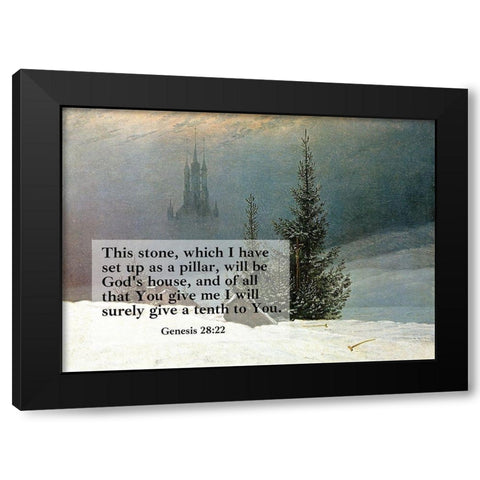 Bible Verse Quote Genesis 28:22, Caspar David Friedrich - winter landscape Black Modern Wood Framed Art Print by ArtsyQuotes