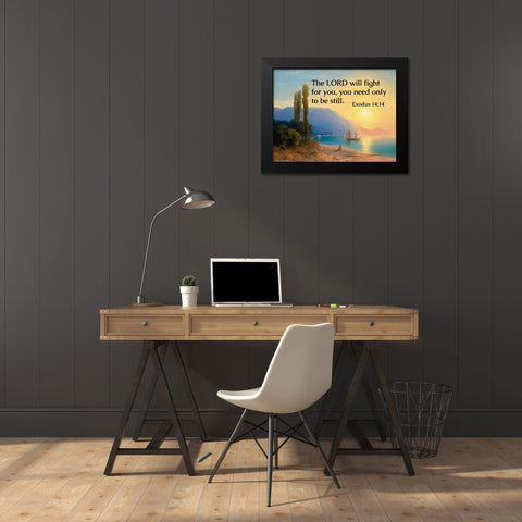 Bible Verse Quote Exodus 14:14, Ivan Aivazovsky - Sunset Over Yalta Black Modern Wood Framed Art Print by ArtsyQuotes
