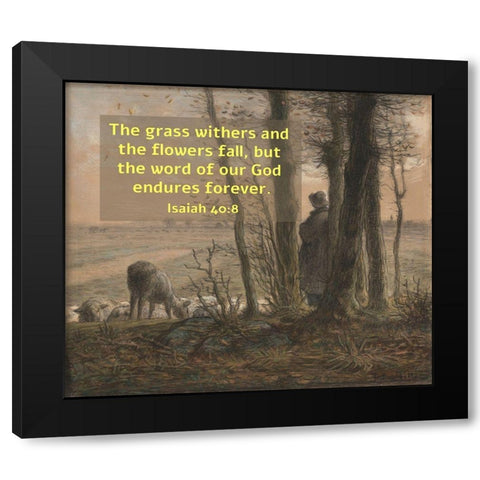 Bible Verse Quote Isaiah 40:8, Jean Francois Millet - Falling Leaves Black Modern Wood Framed Art Print with Double Matting by ArtsyQuotes