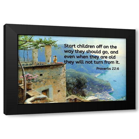 Bible Verse Quote Proverbs 22:6, Peder Mork Monsted - The Ravello Coastline Black Modern Wood Framed Art Print with Double Matting by ArtsyQuotes