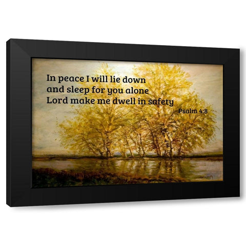 Bible Verse Quote Psalm 4:8, Laszlo Mednyanszky - Early Spring Trees at the Riverfront Black Modern Wood Framed Art Print with Double Matting by ArtsyQuotes