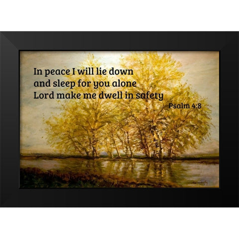Bible Verse Quote Psalm 4:8, Laszlo Mednyanszky - Early Spring Trees at the Riverfront Black Modern Wood Framed Art Print by ArtsyQuotes