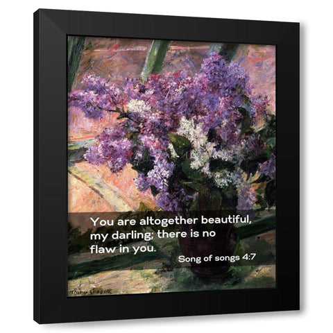 Bible Verse Quote Song of Songs 4:7, Mary Cassatt - Lilacs in a Window Black Modern Wood Framed Art Print by ArtsyQuotes
