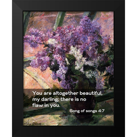 Bible Verse Quote Song of Songs 4:7, Mary Cassatt - Lilacs in a Window Black Modern Wood Framed Art Print by ArtsyQuotes