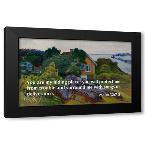 Bible Verse Quote Psalm 32:7-8, Edvard Munch - The House by the Fjord Black Modern Wood Framed Art Print by ArtsyQuotes