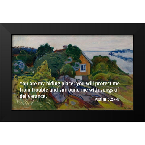 Bible Verse Quote Psalm 32:7-8, Edvard Munch - The House by the Fjord Black Modern Wood Framed Art Print by ArtsyQuotes