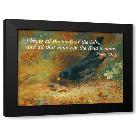 Bible Verse Quote Psalm 50:11, Archibald Thorburn - Blackbird Black Modern Wood Framed Art Print by ArtsyQuotes