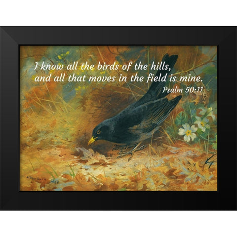 Bible Verse Quote Psalm 50:11, Archibald Thorburn - Blackbird Black Modern Wood Framed Art Print by ArtsyQuotes