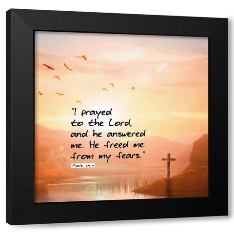 Bible Verse Quote Psalm 34:4 Black Modern Wood Framed Art Print with Double Matting by ArtsyQuotes