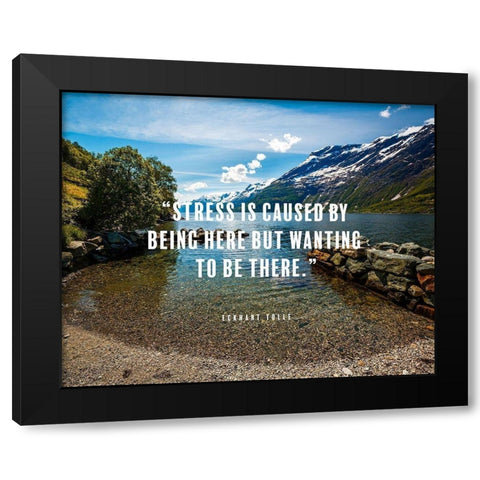 Eckhart Tolle Quote: Stress Black Modern Wood Framed Art Print with Double Matting by ArtsyQuotes