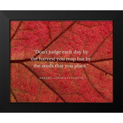 Robert Louis Stevenson Quote: Dont Judge Each Day Black Modern Wood Framed Art Print by ArtsyQuotes