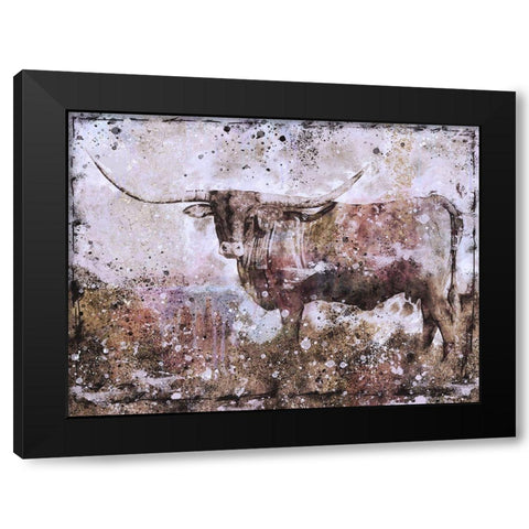 Long Horn teal tint Black Modern Wood Framed Art Print with Double Matting by Wiley, Marta