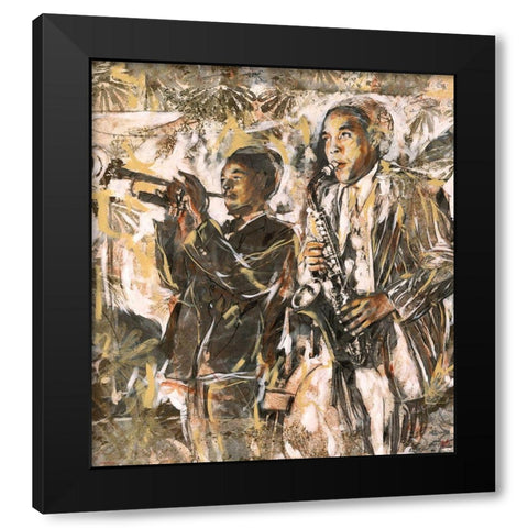 Jazz Two Figures Black Modern Wood Framed Art Print with Double Matting by Wiley, Marta
