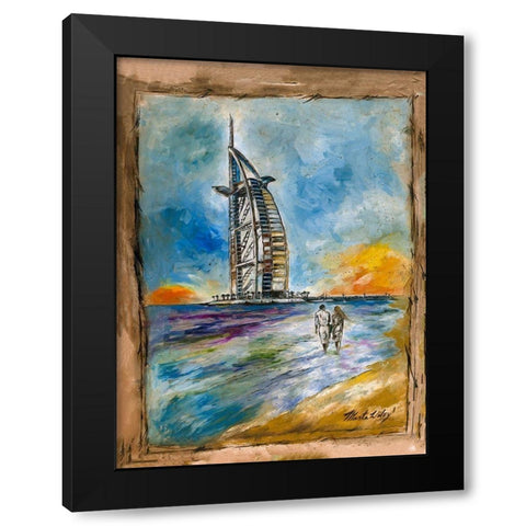 Dubai Cityscape Black Modern Wood Framed Art Print by Wiley, Marta