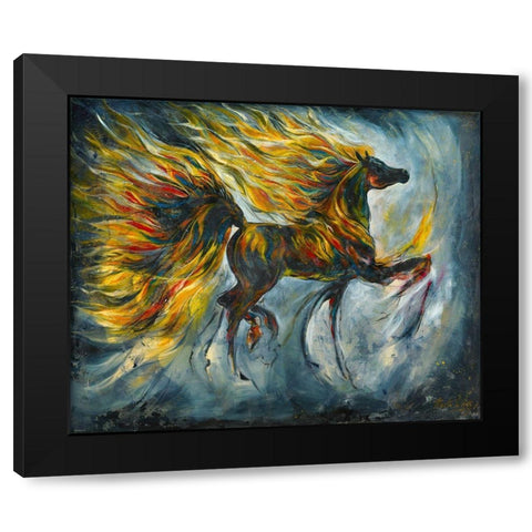 Horse On Fire Bright Colors Black Modern Wood Framed Art Print with Double Matting by Wiley, Marta