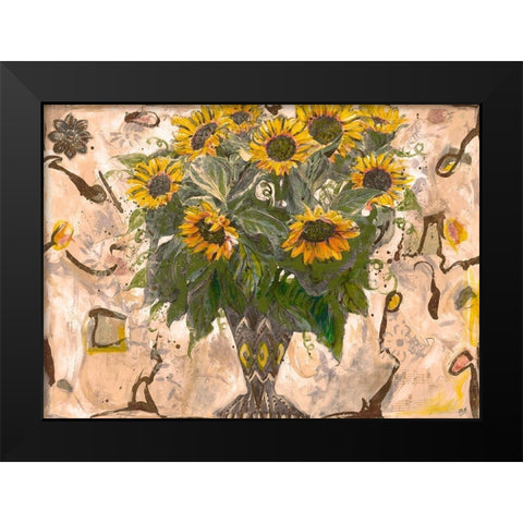 Yellow Floral Sepia Black Modern Wood Framed Art Print by Wiley, Marta