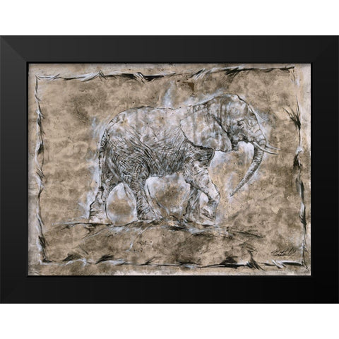 Baby Elephant, Beige Black Modern Wood Framed Art Print by Wiley, Marta