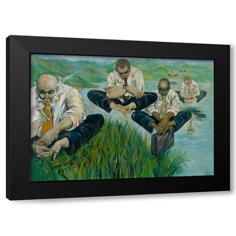 Feet for hands, Cyan Black Modern Wood Framed Art Print with Double Matting by Wiley, Marta