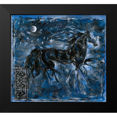 Blue Horse Black Modern Wood Framed Art Print by Wiley, Marta